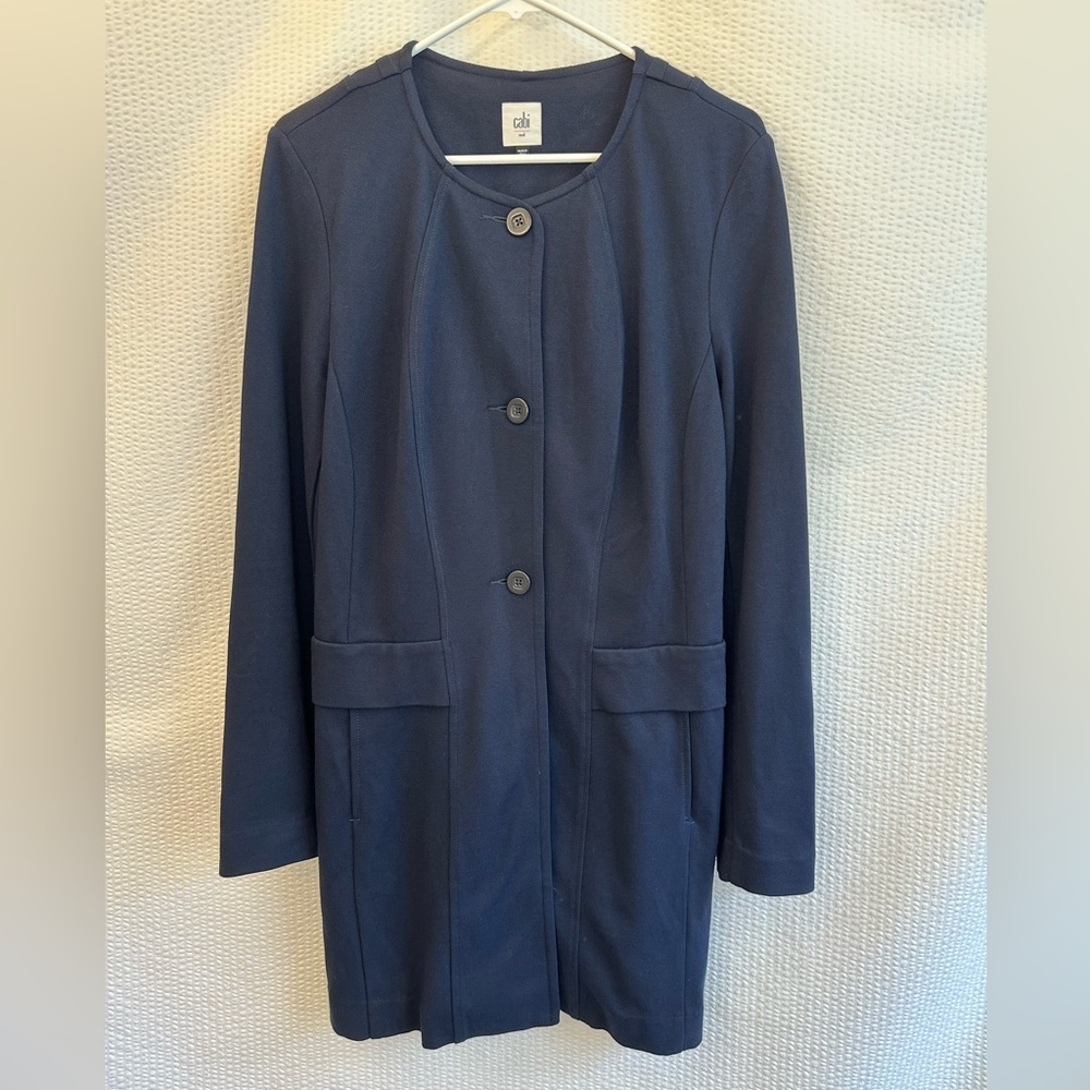 CABI Lido Navy Blue Longline Tailored Button Front Jacket Blazer Coat Medium